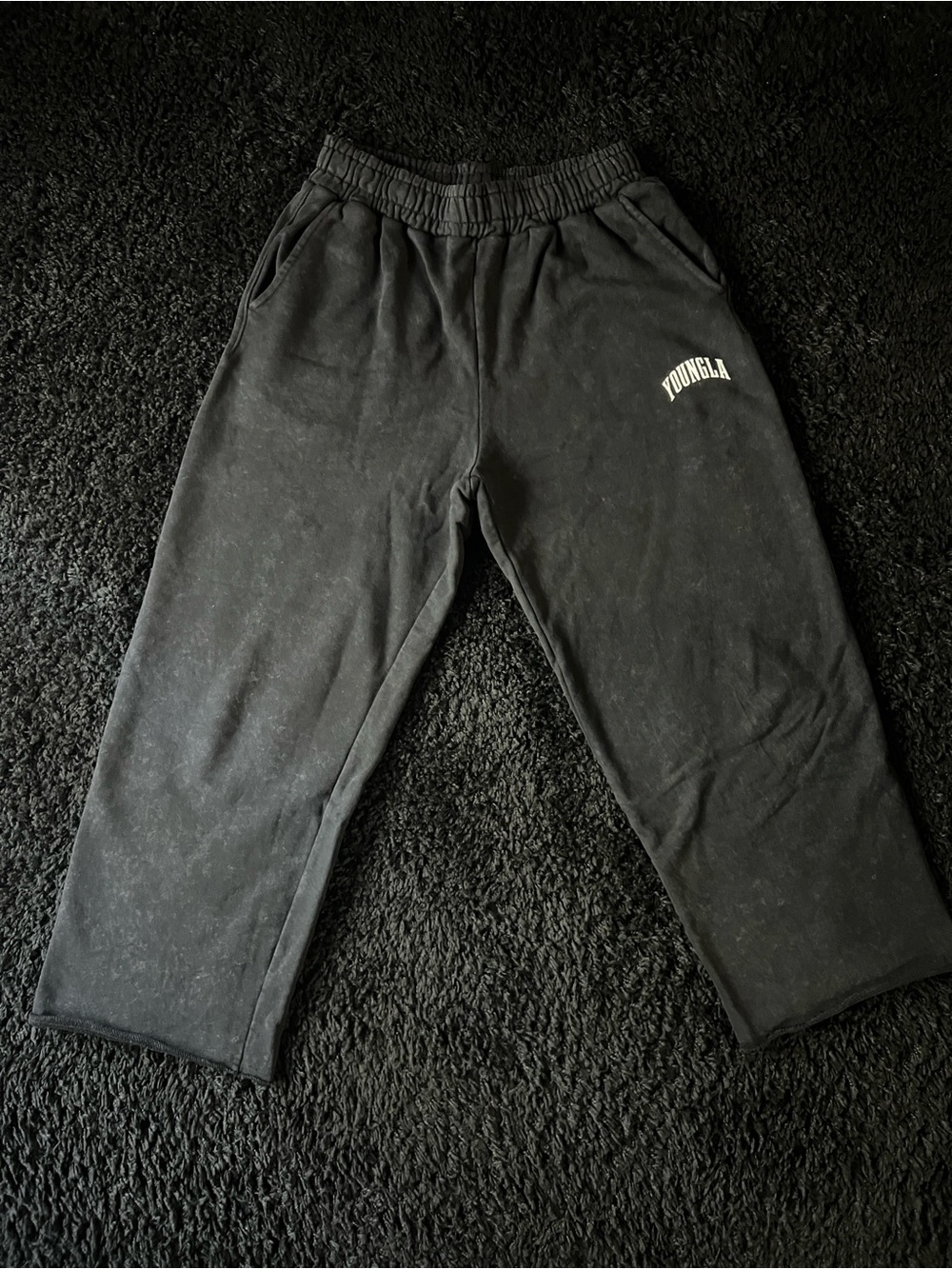 YoungLA Black Kids Joggers with White Logo